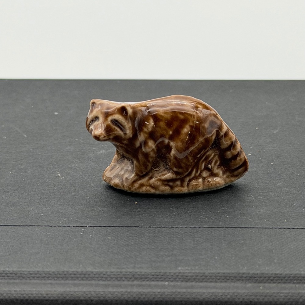 Vintage Wade England Raccoon Miniature Porcelain Red Rose Tea Whimsie Figurine
